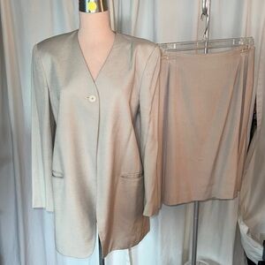 Jones NY blazer and skirt set 80’s  sz12 beige linen look lined